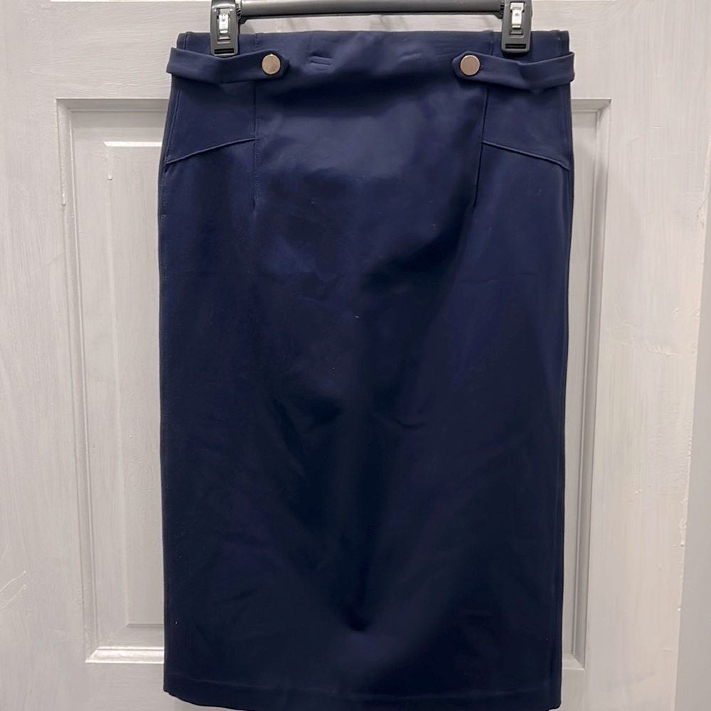 INC blue pencil skirt with small slit in back.